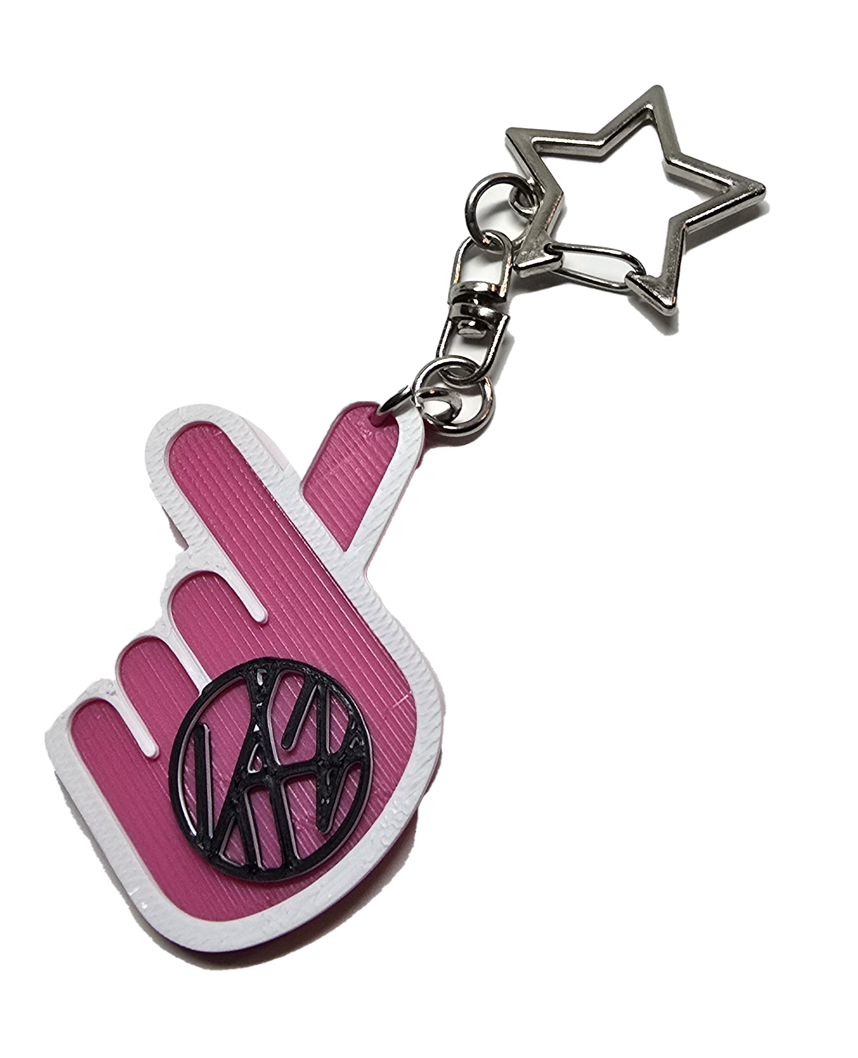 Pink stay finger heart keychain